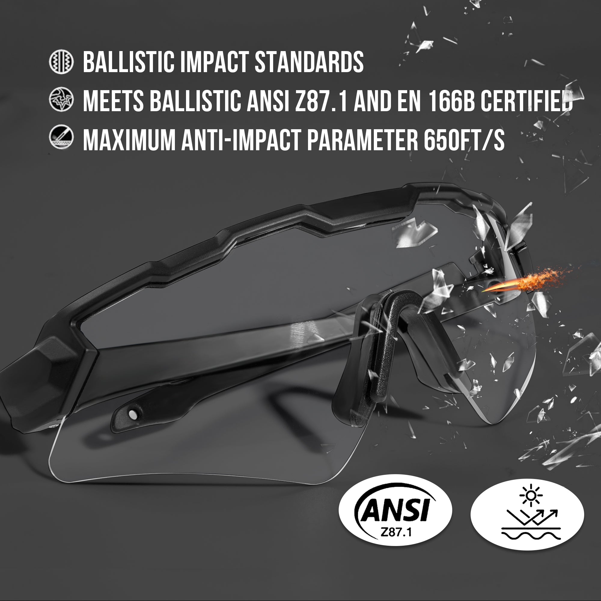 1TG Tactical Shooting Safety Goggle, Anti Fog Sunglasses